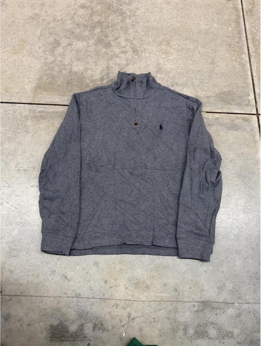 vintage polo ralph lauren grey and navy quarter zip sweater size medium